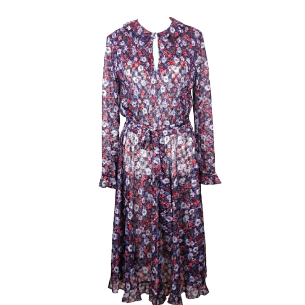 VINTAGE 70s Sheer Floral Georgette Midi Dress M